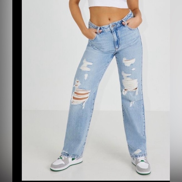 NWT Garage Women’s 90’s Straight Distressed Jeans Everett Blue Size 09 / 29 NEW - Picture 2 of 11